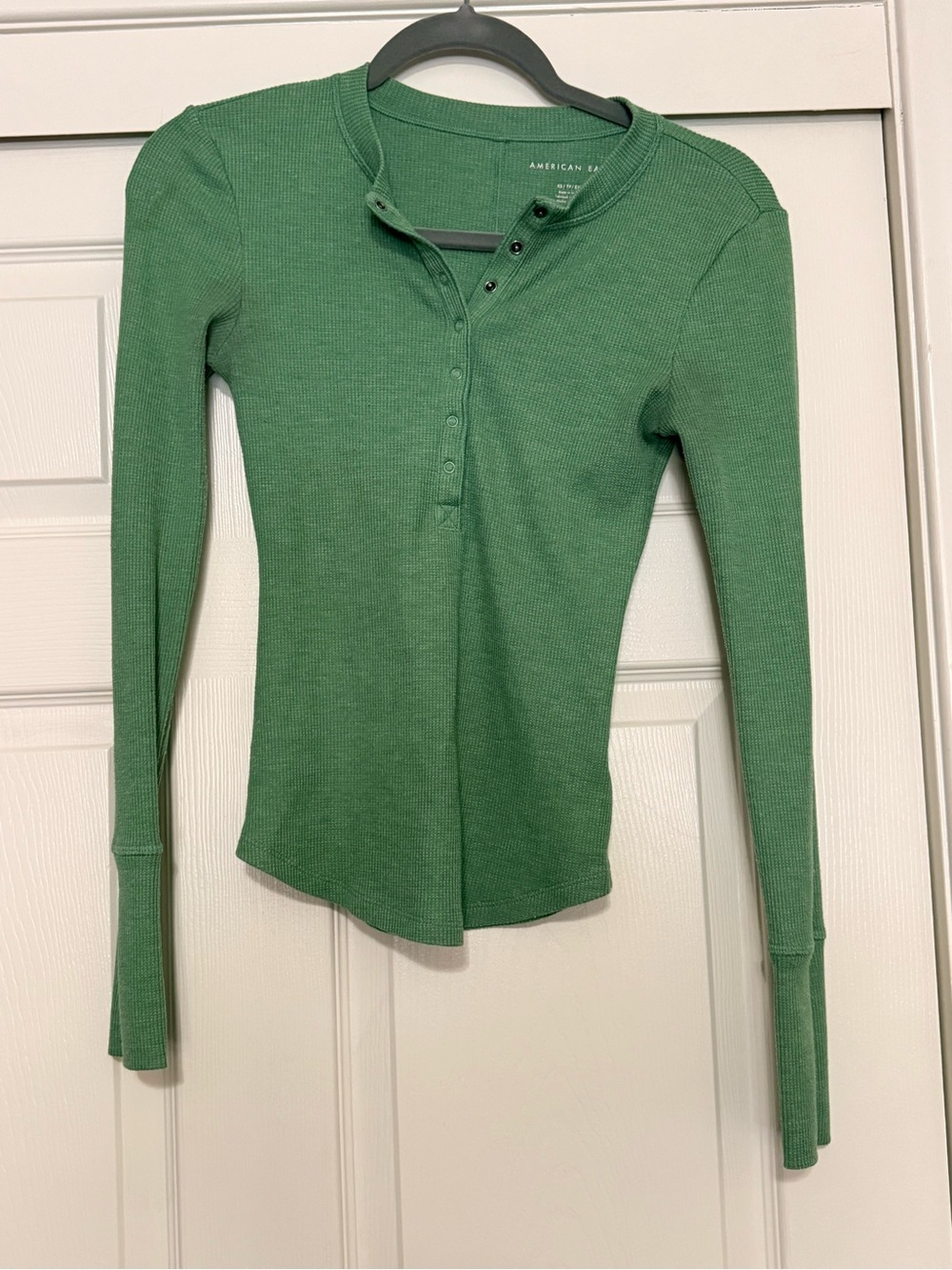 American Eagle Outfitters Forest Green Ribbed Henley Long Sleeve